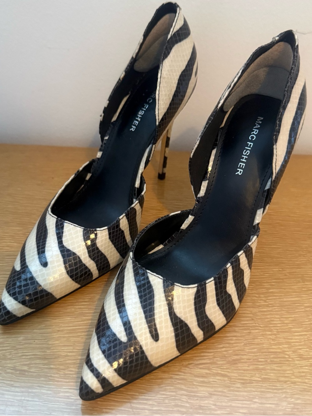 Marc Fisher Zebra-Print Pointed Toe Stiletto Pumps - Black & Cream